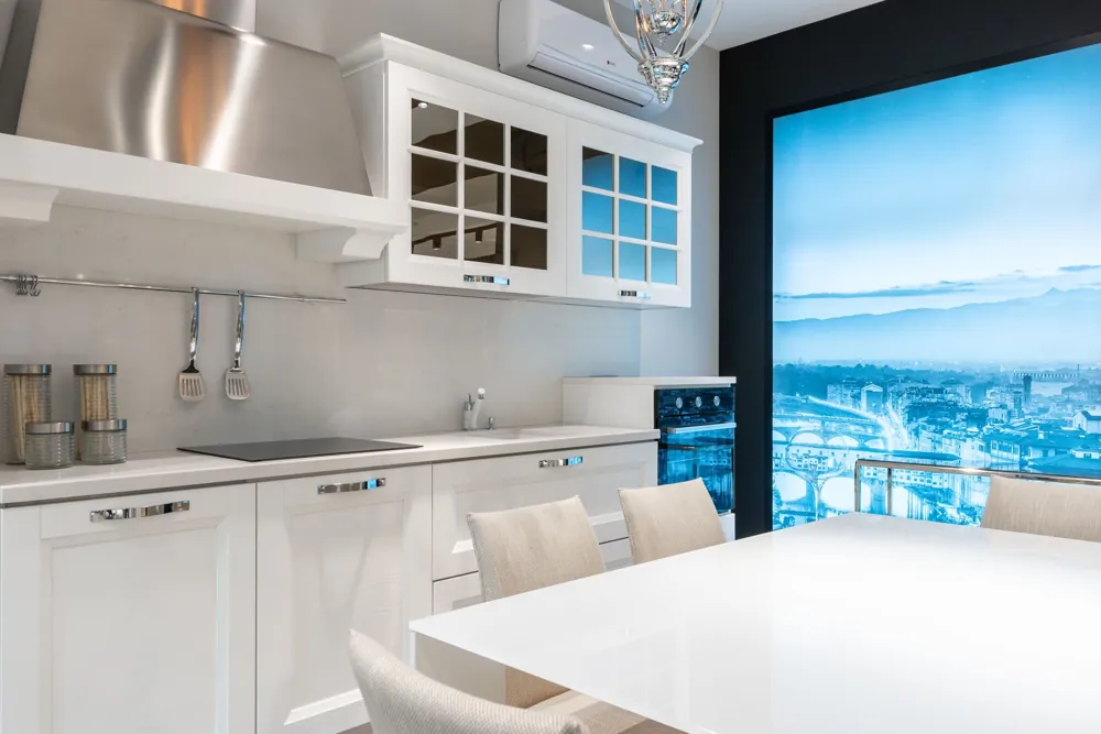 Stock photo: clean white kitchen with a window and dining table